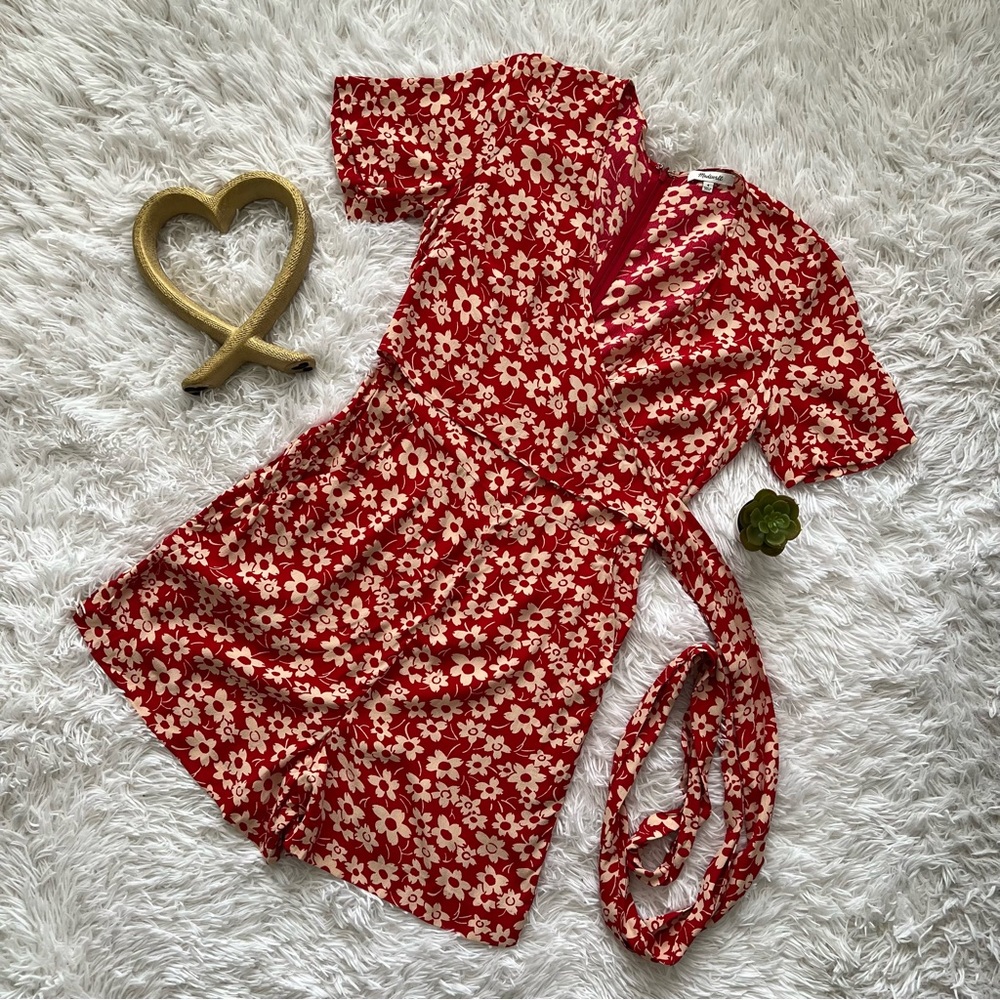 Madewell Red and Cream Floral Romper